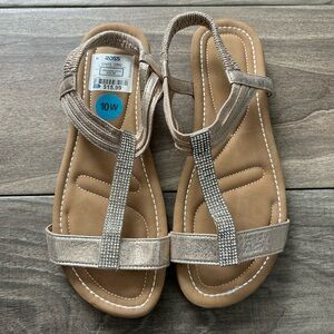 American Exchange Gold Sandals with Rhinestone Strap